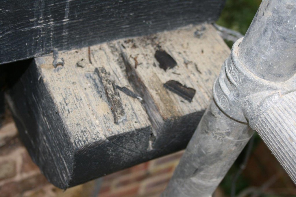 weathered split before wood crack repair