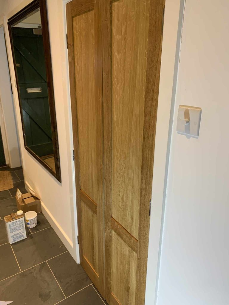 oak interior doors protected and wiped with ECS