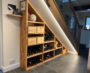finished under stairs winerack store